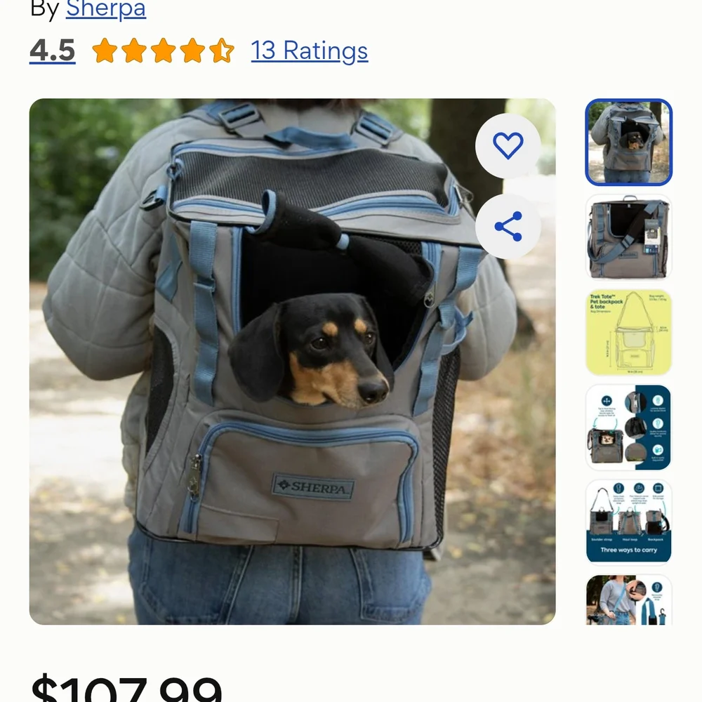Sherpa Trek Tote Pet Carrier Backpack Gray Blue NWT Small Dog Cat Travel Bag